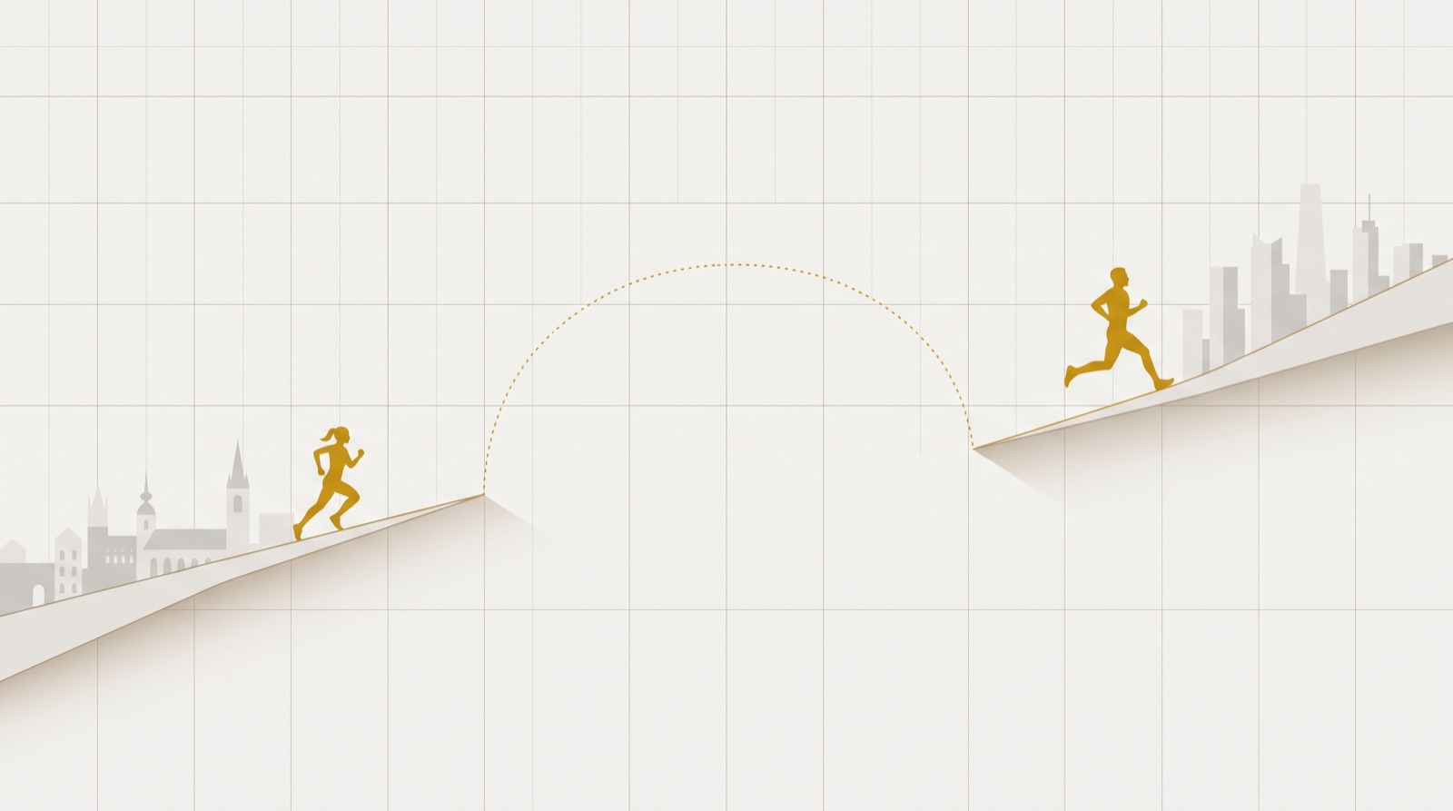 Two runners in different cities connected by one challenge