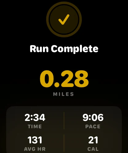 RunMatch Apple Watch app showing a completed verified run